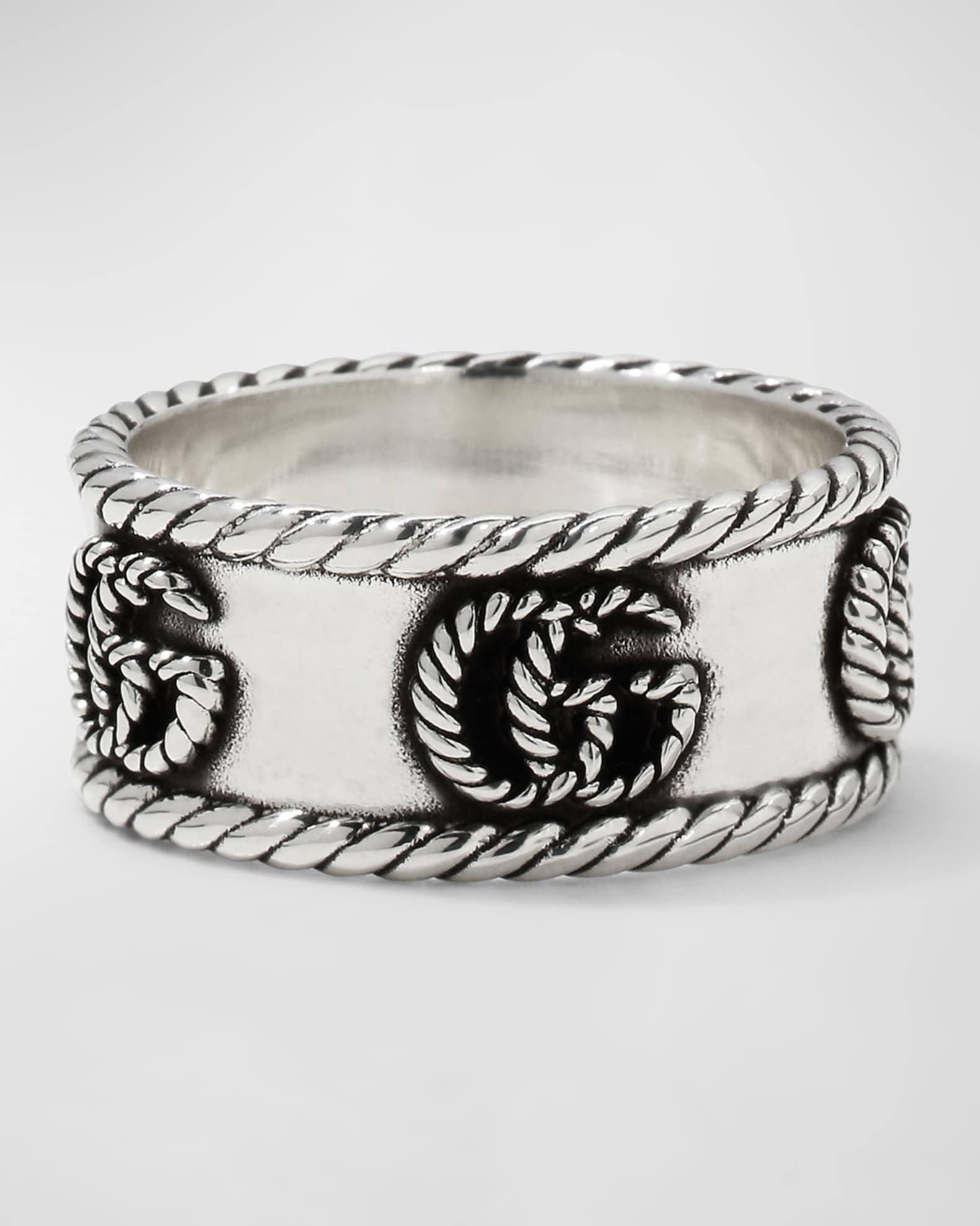 Gucci GG Marmont Cabled Sterling Silver Band Ring | Neiman Marcus