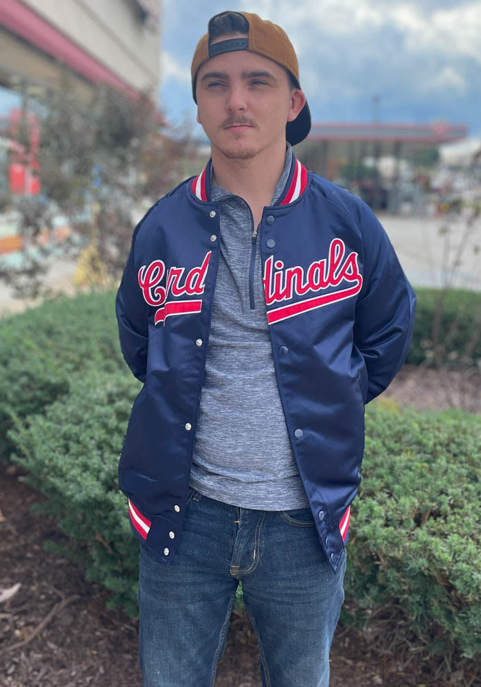 Mitchell and Ness St Louis Cardinals Mens NAVY Satin Jacket Light