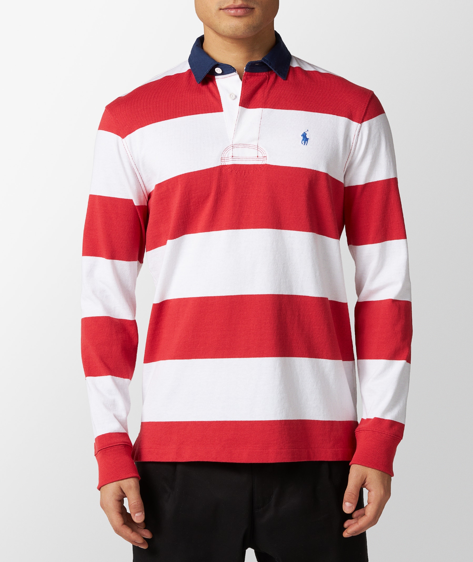 Polo Ralph Lauren Block Stripe Rugby Long Sleeve Polo Shirt in Red