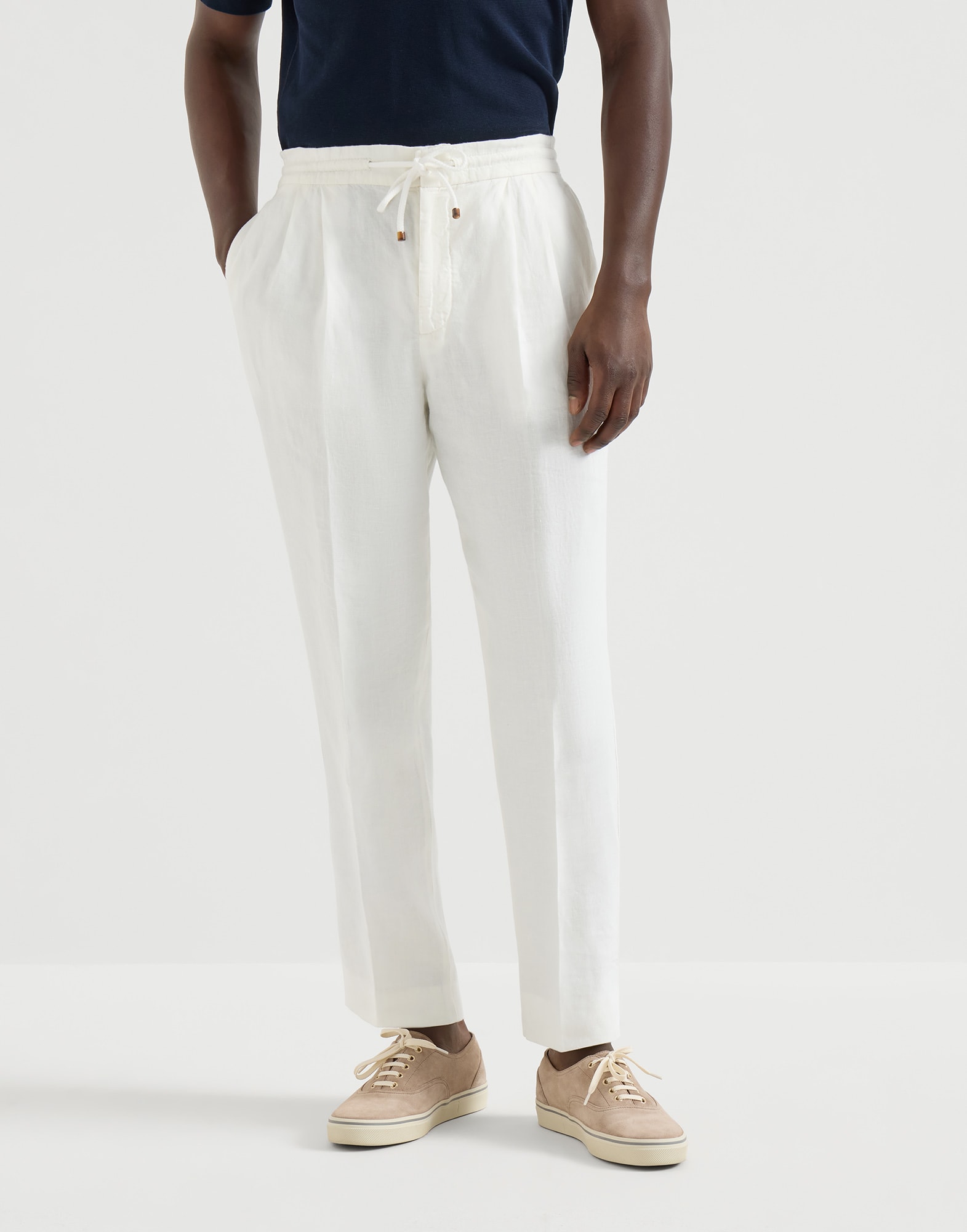 Trousers with drawstring for Man in White | Brunello Cucinelli
