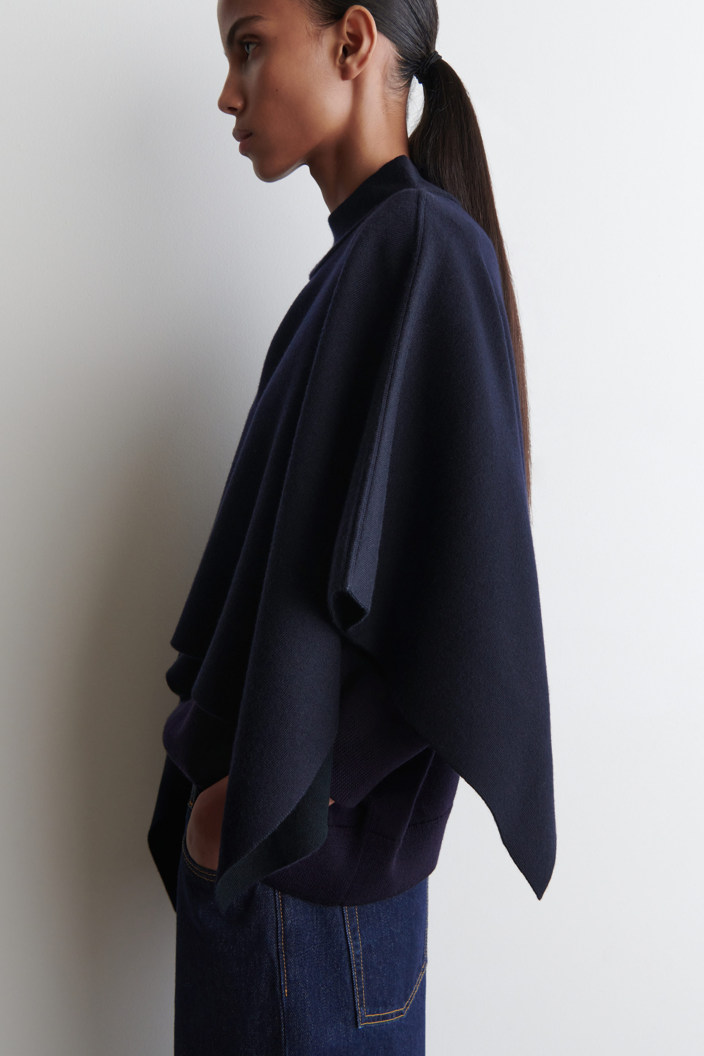 ASYMMETRIC DOUBLE-KNIT WOOL CAPE - NAVY / BLACK | COS GB