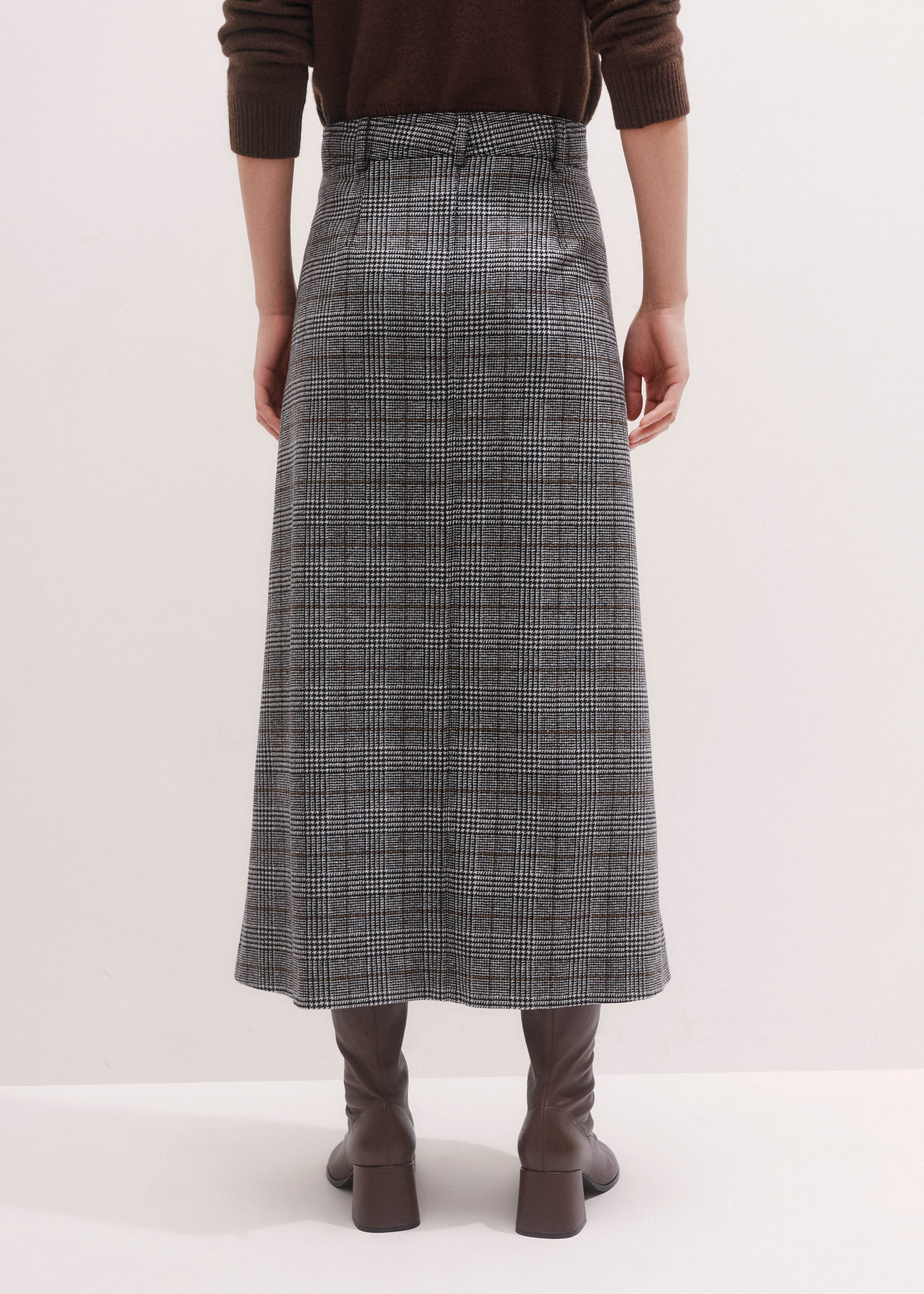 Women's Black Check Pleat Detail Maxi Skirt | ME+EM