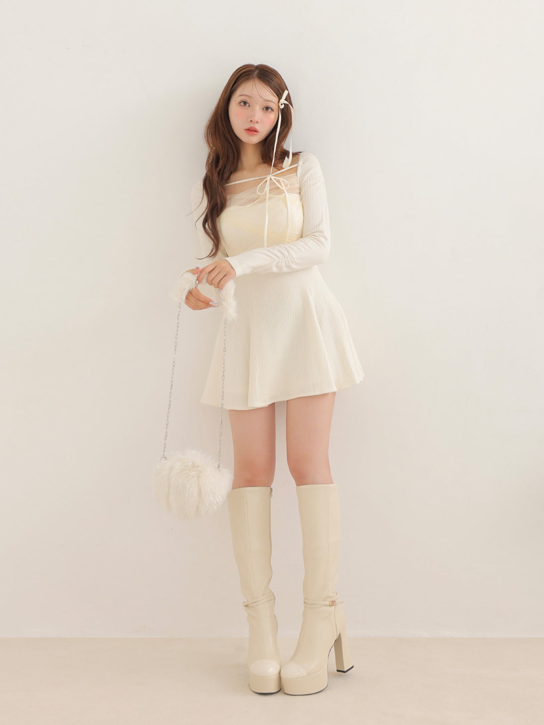 M.me.eme クロスチュールフレアミニワンピース Cross tulle flare mini