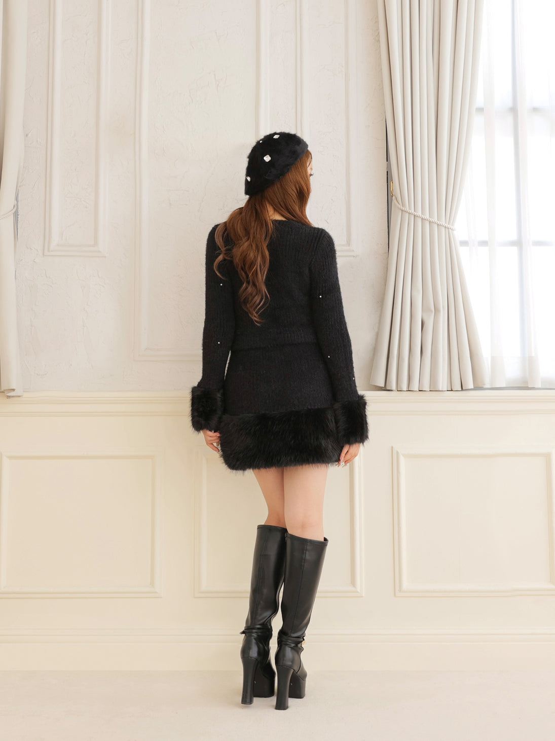 Bijou fur knit onepiece(eme10603) – M me eme