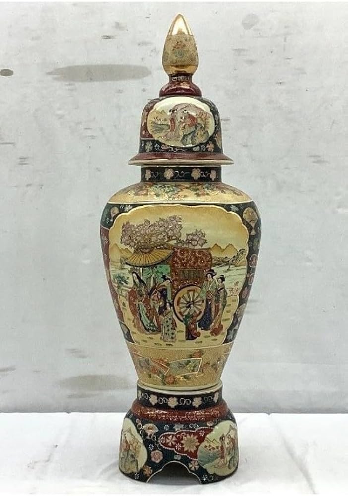 希少品骨董薩摩焼 壺 沈香壺 花瓶 金彩 芸術品 壺花瓶 蓋付き高さ410mm
