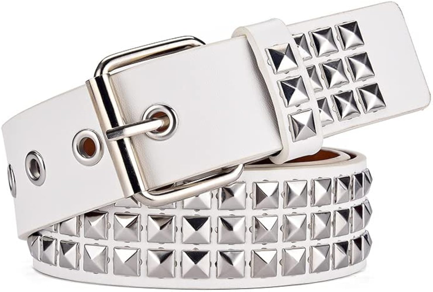 Amazon | [FleurUneffe] ベルト 白 メンズ ゴルフベルト パンク