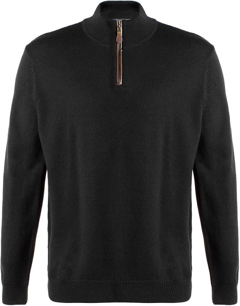 Viyella Men's Solid 1/4 Zip Neck Merino Wool Sweater (Black, XX