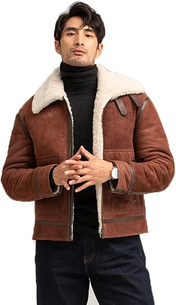 Amazon | [Denny&Dora] メンズ 赤茶色 ムートン ジャケット 空軍