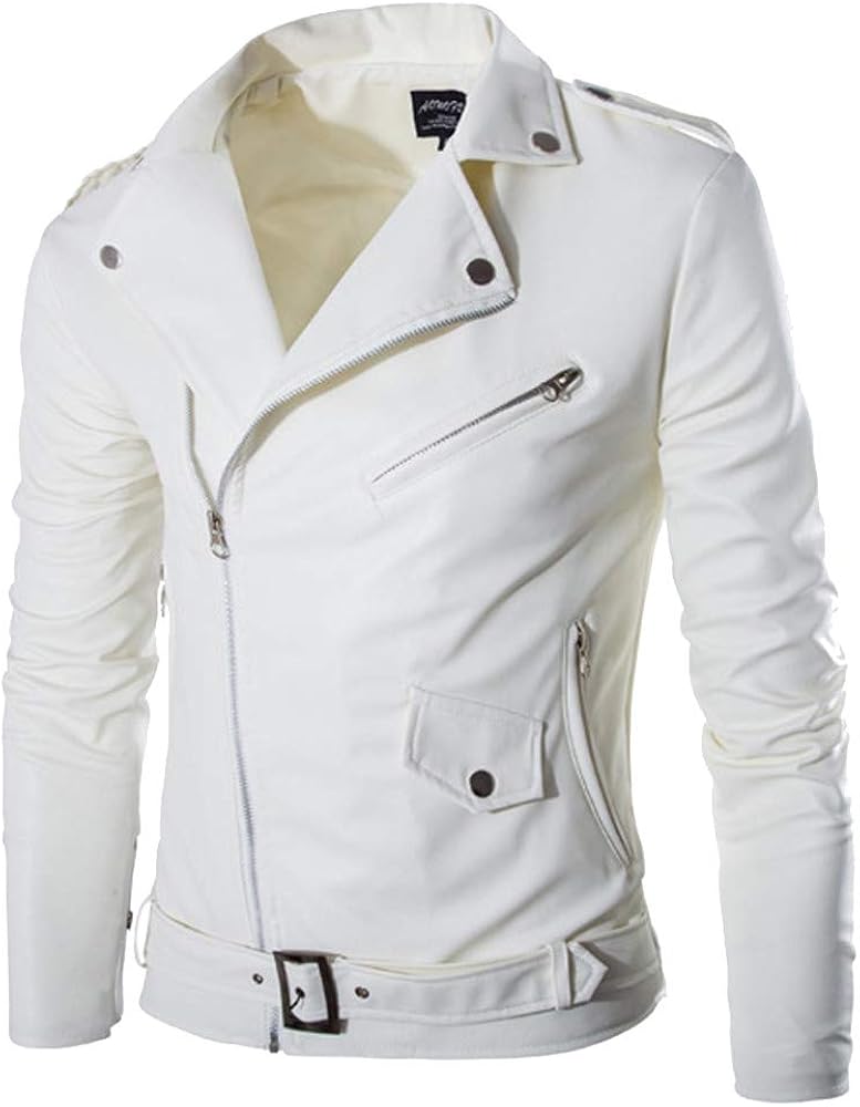 Amazon | [Yindaity] ライダースジャケット メンズ 白 ジッパー