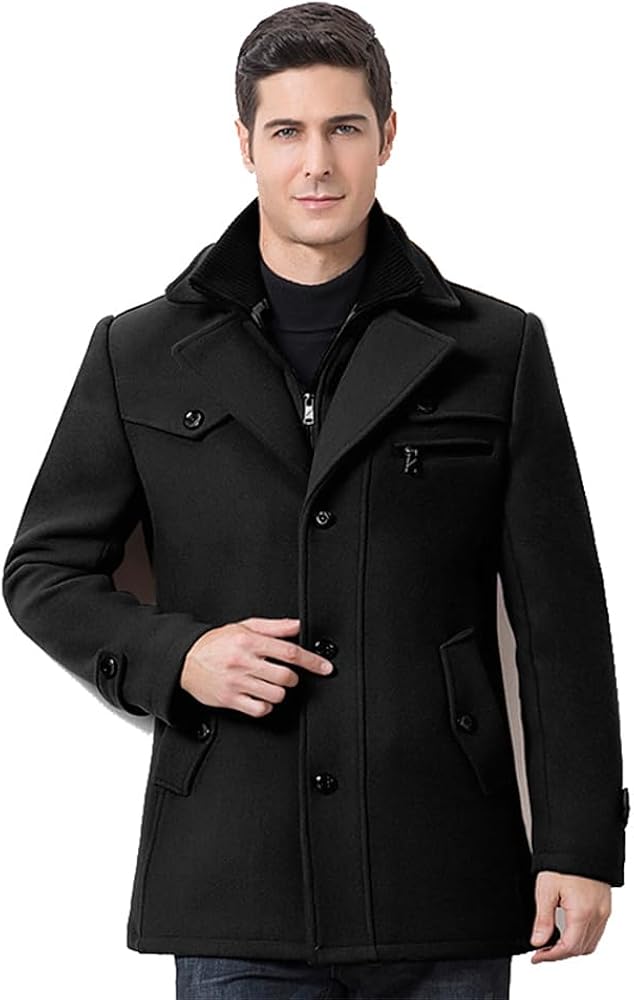 Lavnis Men's Winter Wool Coats Slim Fit Single Breasted Trench