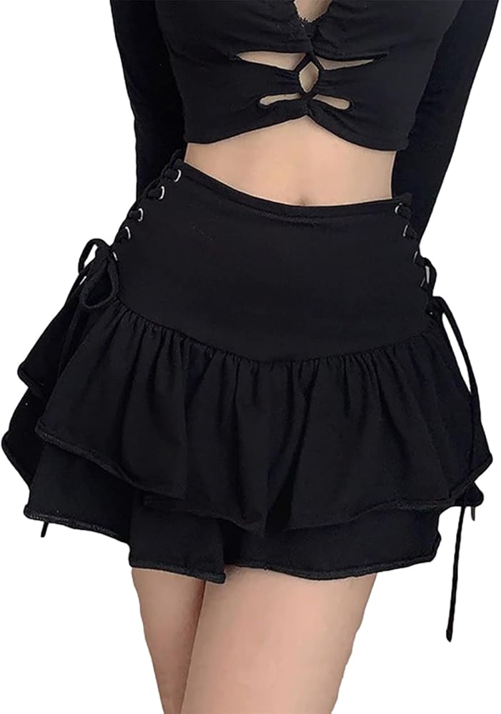 Amazon.com: AULKEEP Womens Lace Up Skirts Goth Ruffle Mini Y2k