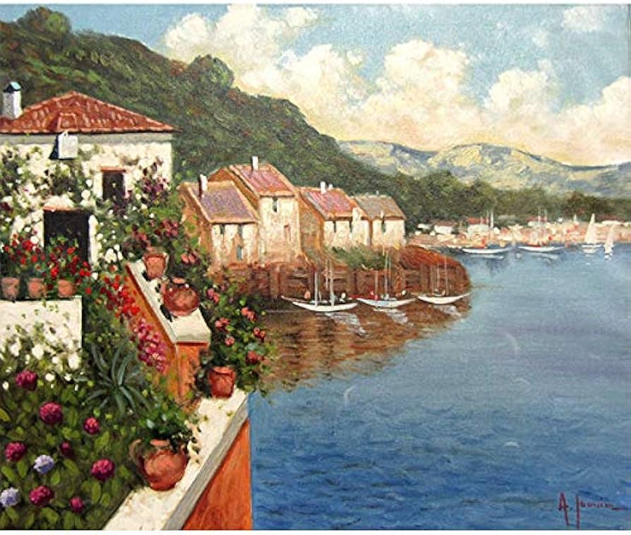 Amazon.co.jp: アントニオ・サンニノ『ガルダ湖(F8)』油彩画 風景画