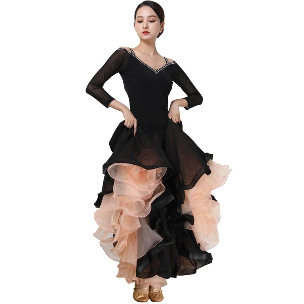 ゆめこK 社交ダンス用フリルドレス 黒色Mサイズ￼ ゆめこK 社交ダンス