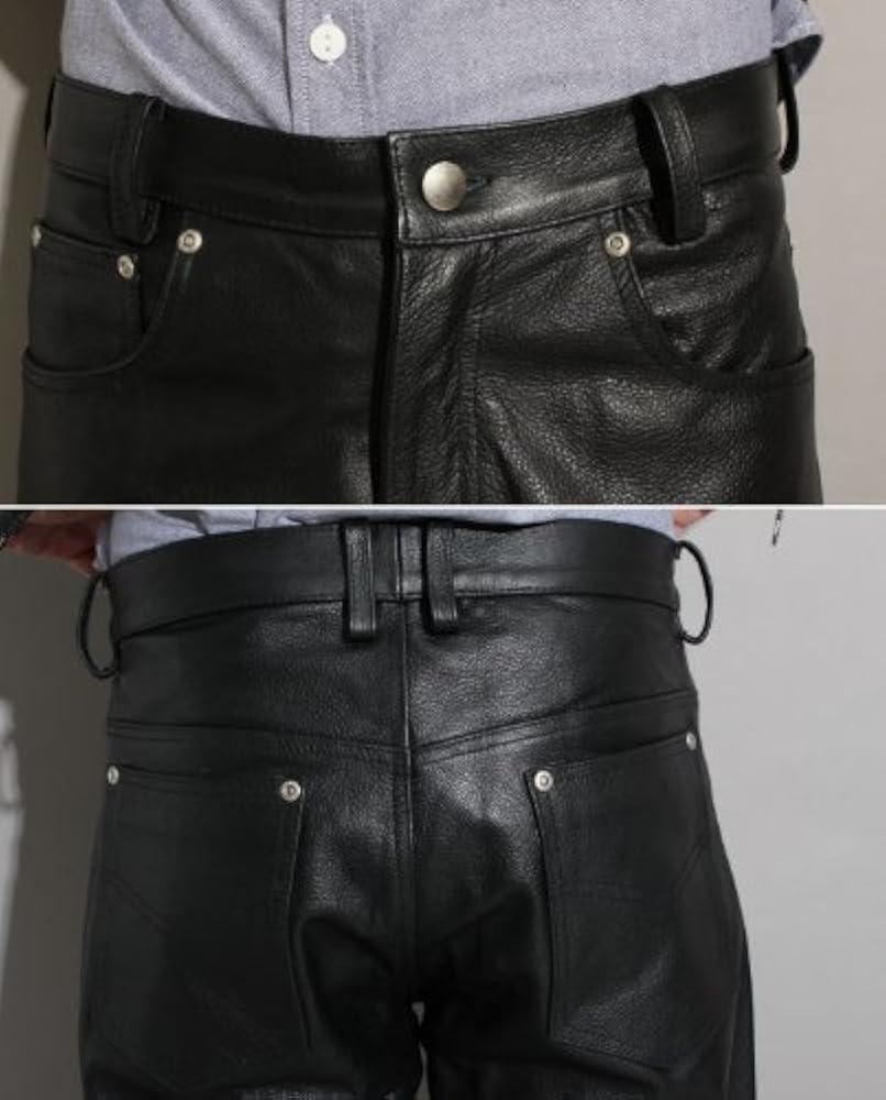 Amazon | [フリーダム] 【本革】革パンツ メンズ 前後1枚革ストレート