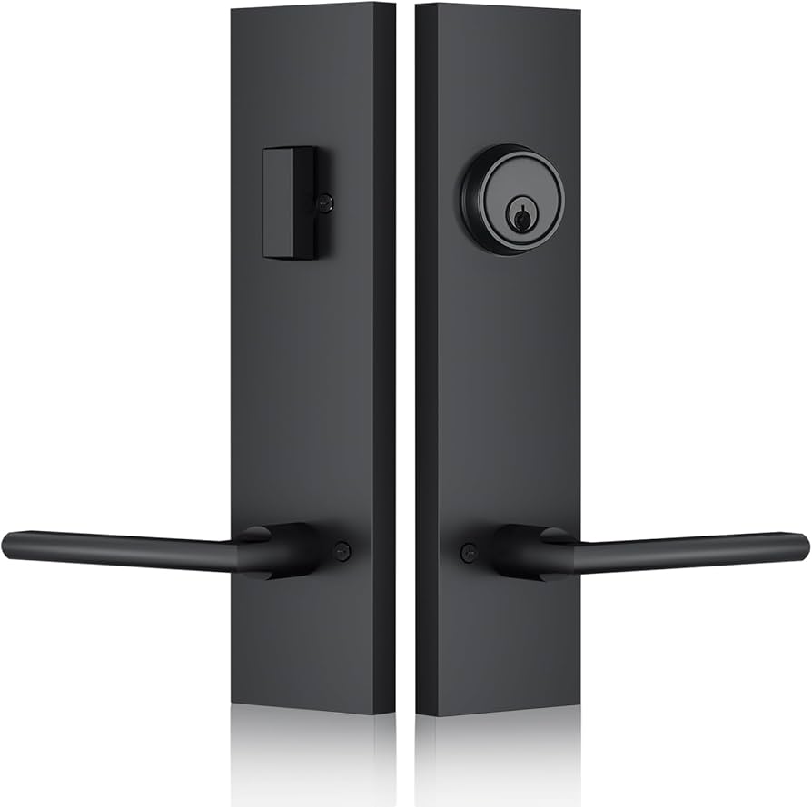 SNBTLA Matte-Black Front Door Handle - Modern Entry Door Lock Set