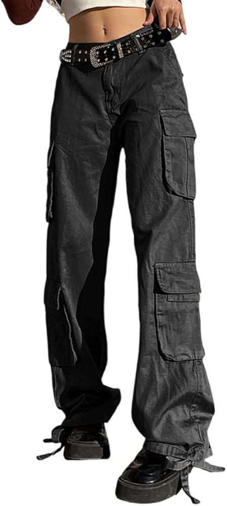BXCNCKD Gothic Ladies Cargo Pants Street Retro Multi Pocket Cargo