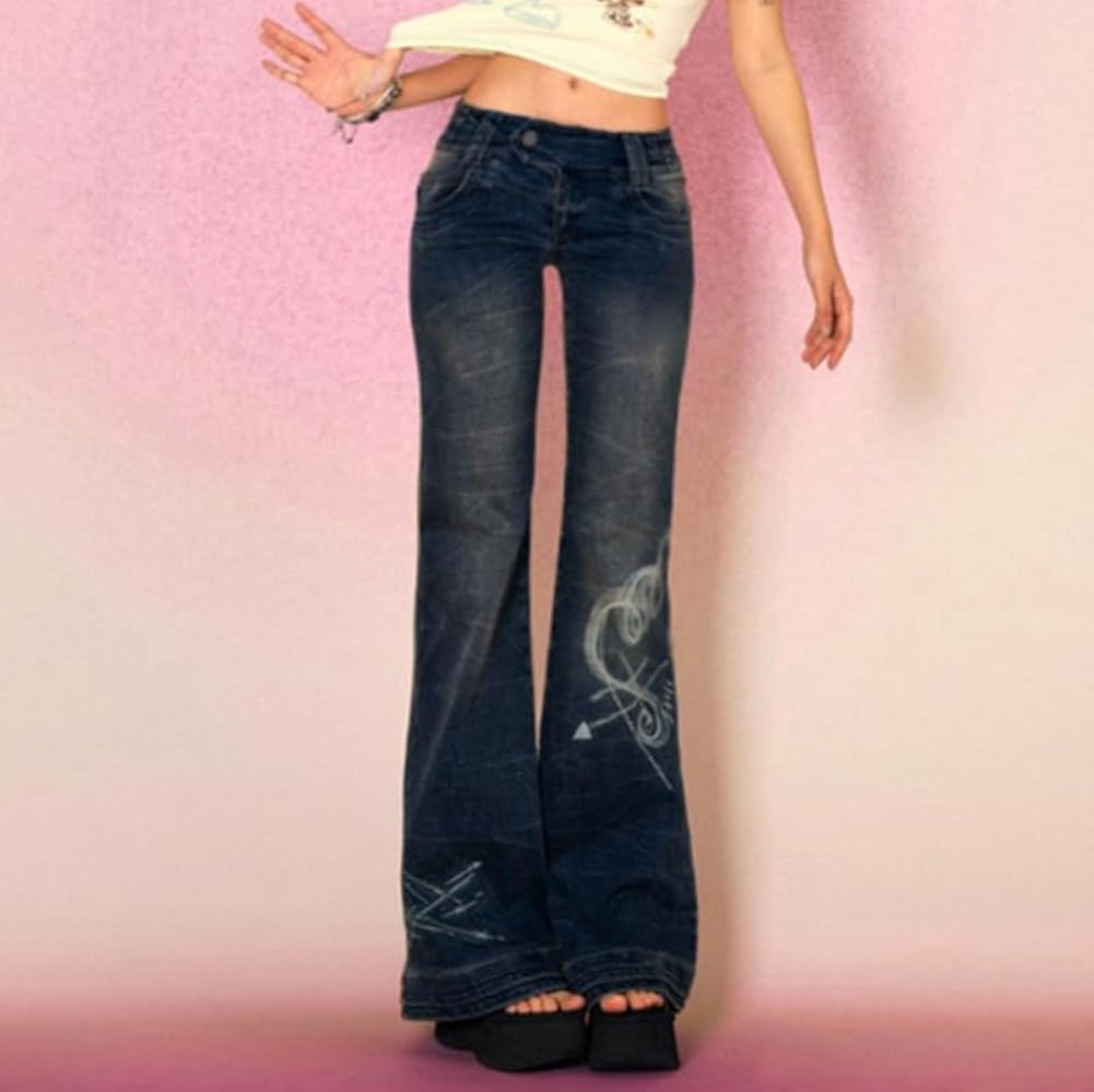 Y2K Grunge Pants Fairycore Vintage Low Rise Flared Jeans Women
