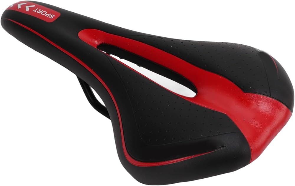 Amazon | 自転車サドル調節可能な耐衝撃性中空マウンテンシート赤黒鋼