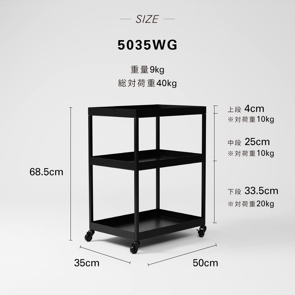 Amazon｜ideaco (イデアコ) ワゴン5035WG ブラック 組立不要 弛まない