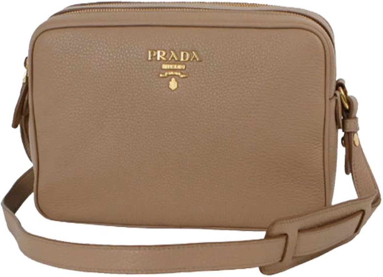 Prada Vitello Phenix Cammeo Beige Leather Double Zip Crossbody Bag