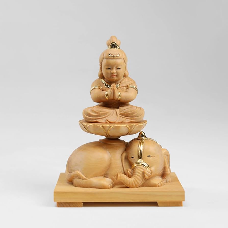 Amazon｜仏像 可愛い【 普賢菩薩 】桧木製高級木彫り 仏像コレクション