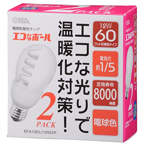 オーム電機 エコなボール 60W型 E26 電球色 2個入 EFA15EL/12NX2P