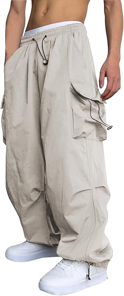WZIKAI Men's Baggy Cargo Pants Casual Parachute Cargo Pants Loose
