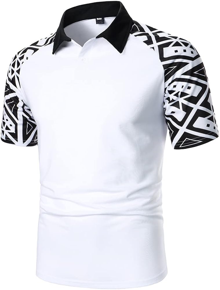 Amazon.com: Men's Shoulder Short-Sleeved Polo Shirt Contrast Color