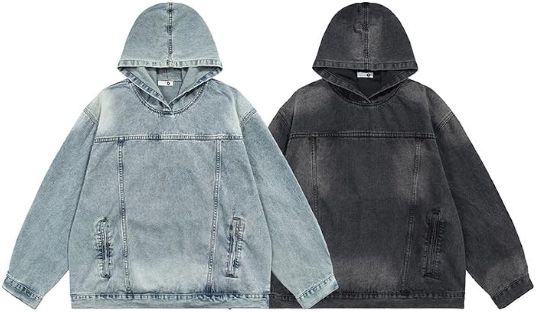 Vintage Grunge Denim Jacket with Pockets Goth Y2k Long Sleeve