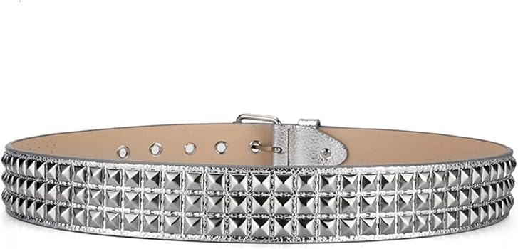 YYHJM 3 Reihen Pyramide Nieten Gürtel Silber Stud Schwarz Gürtel