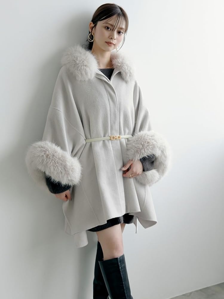 Amazon.co.jp: [スナイデル] ファー付きミドルケープコート SWFC245048