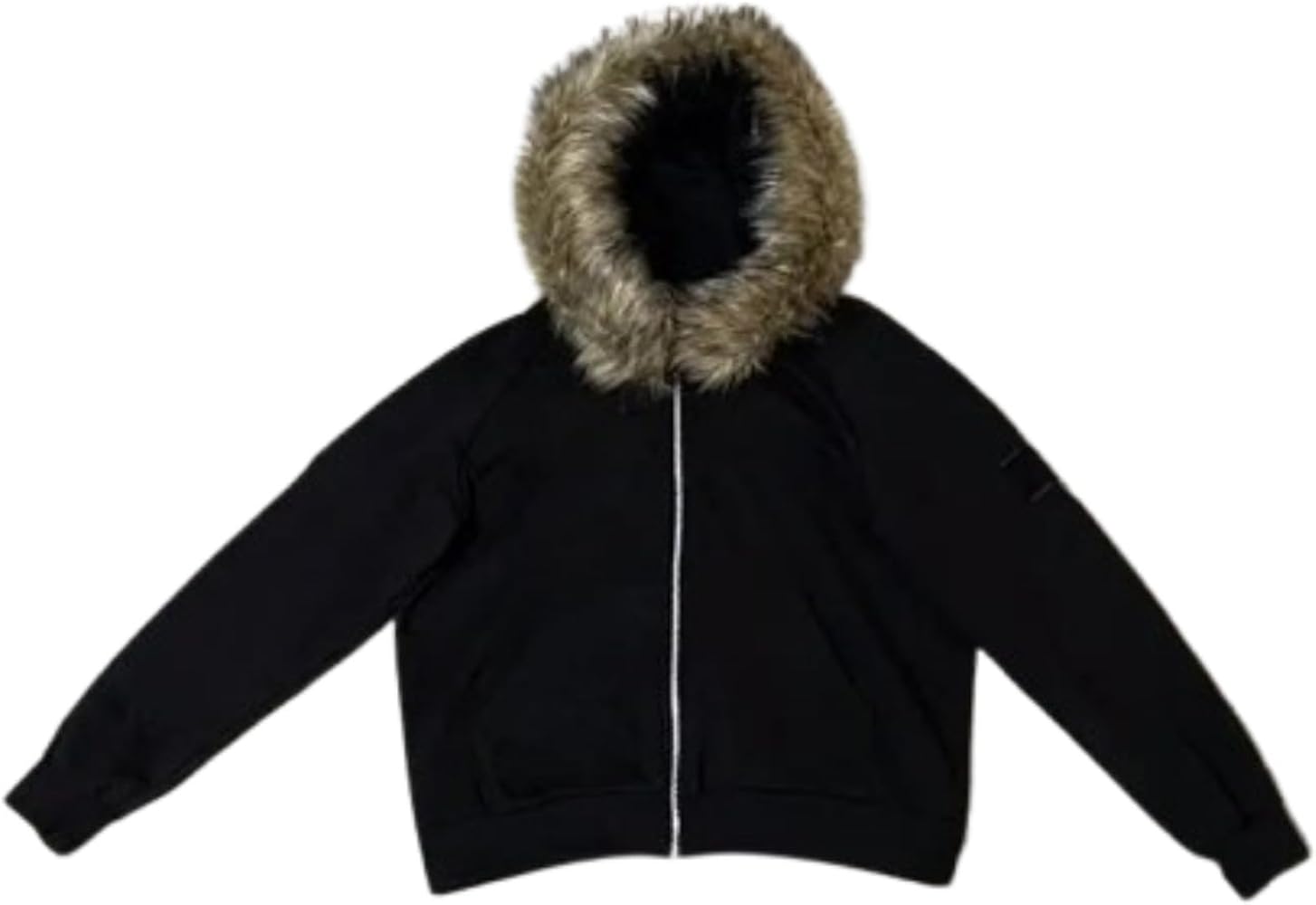 Ponitrack Unisex Zip Up Hoodie Men Fur Hood Jacket Grunge 2000s