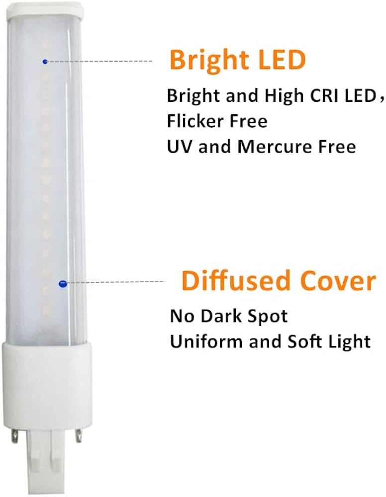 ULIKELED 2 Pack 7W 2 Pin GX23 LED Horizontal PL Light Bulb, 13W