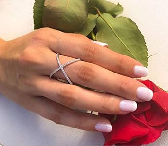 Amazon.com: PORI JEWELERS Sterling Silver X Ring Simulated Diamond