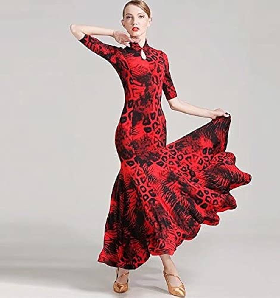 Amazon.co.jp: レオパード チャイナ ワンピース 練習着 半袖社交ダンス