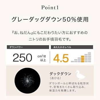 Amazon｜ニトリ(NITORI) グレーダックダウン50%使用 羽毛掛け布団 S-1