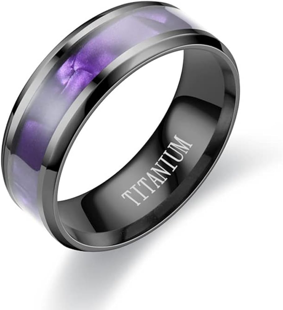 Amazon | クラシックブラックステンレススチールメンズリングパープル