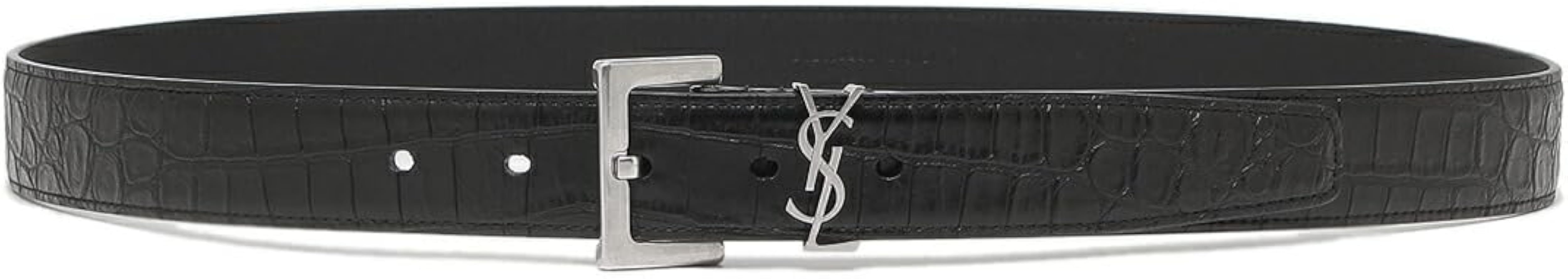 Amazon | [サンローランパリ] ベルト モノグラム ブラック シルバー