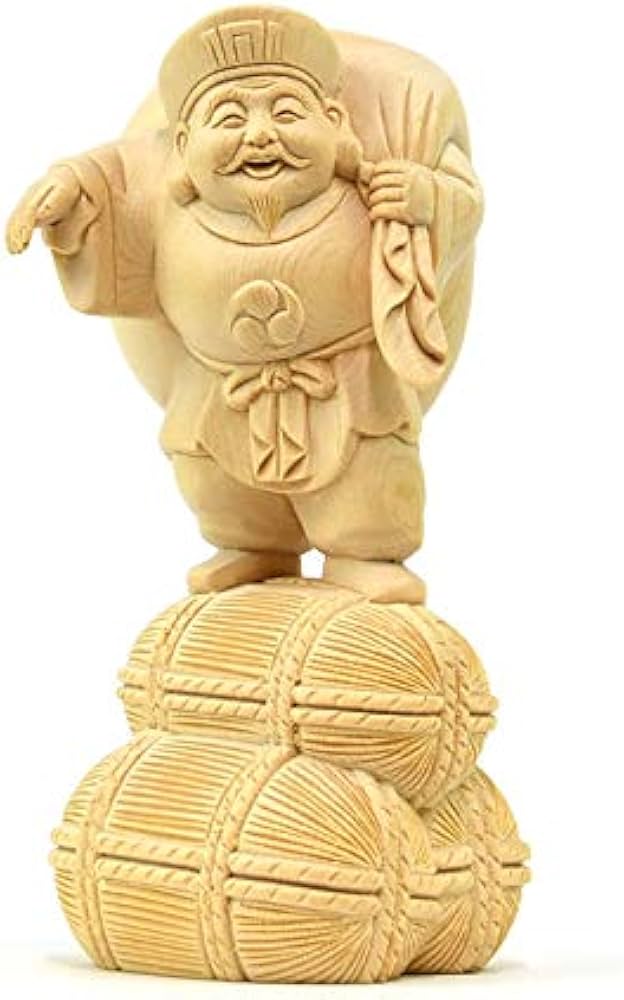 Amazon.co.jp: 開運招福木彫り仏像 【招き大国様（大黒天）】 桧木 立