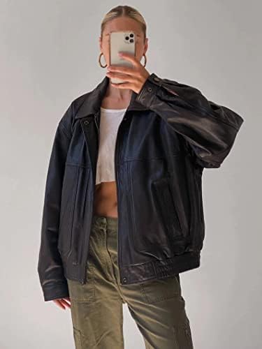 Women's Fashion 90s Leather Jacket, Oversized Leather Bomber