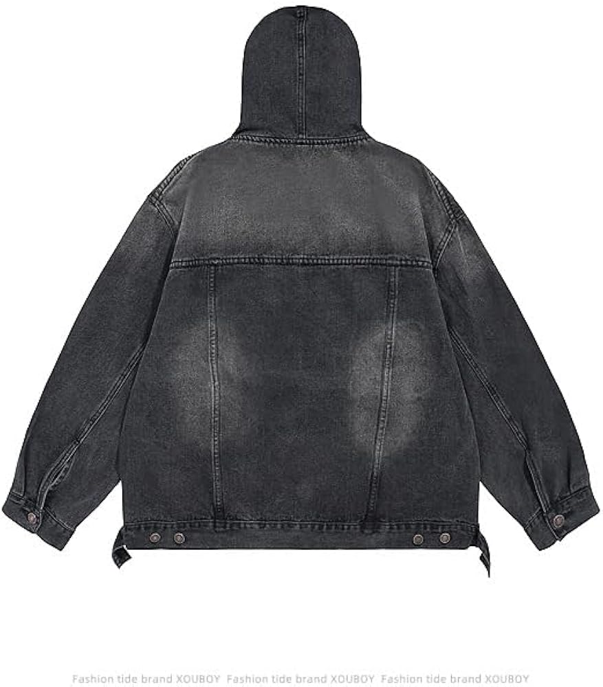 Vintage Grunge Denim Jacket with Pockets Goth Y2k Long Sleeve