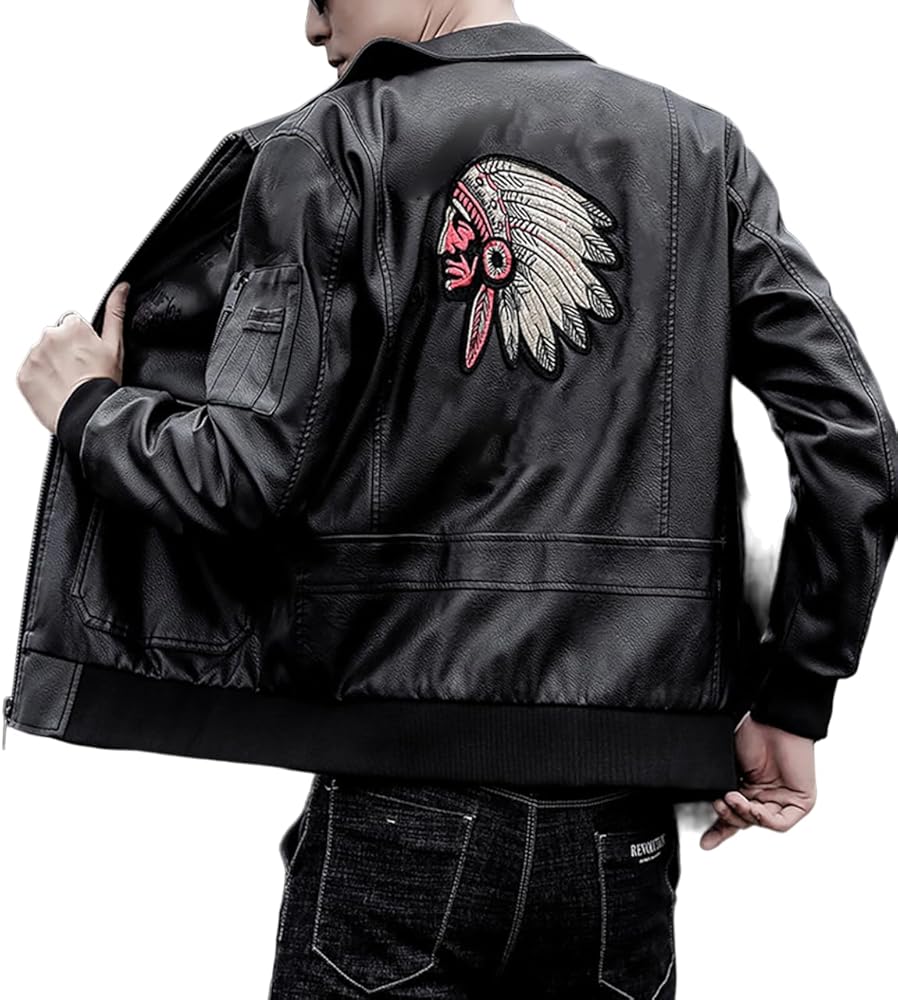 Men's Embroidered Indian Red Heritage Patch Genuine Cow Skin