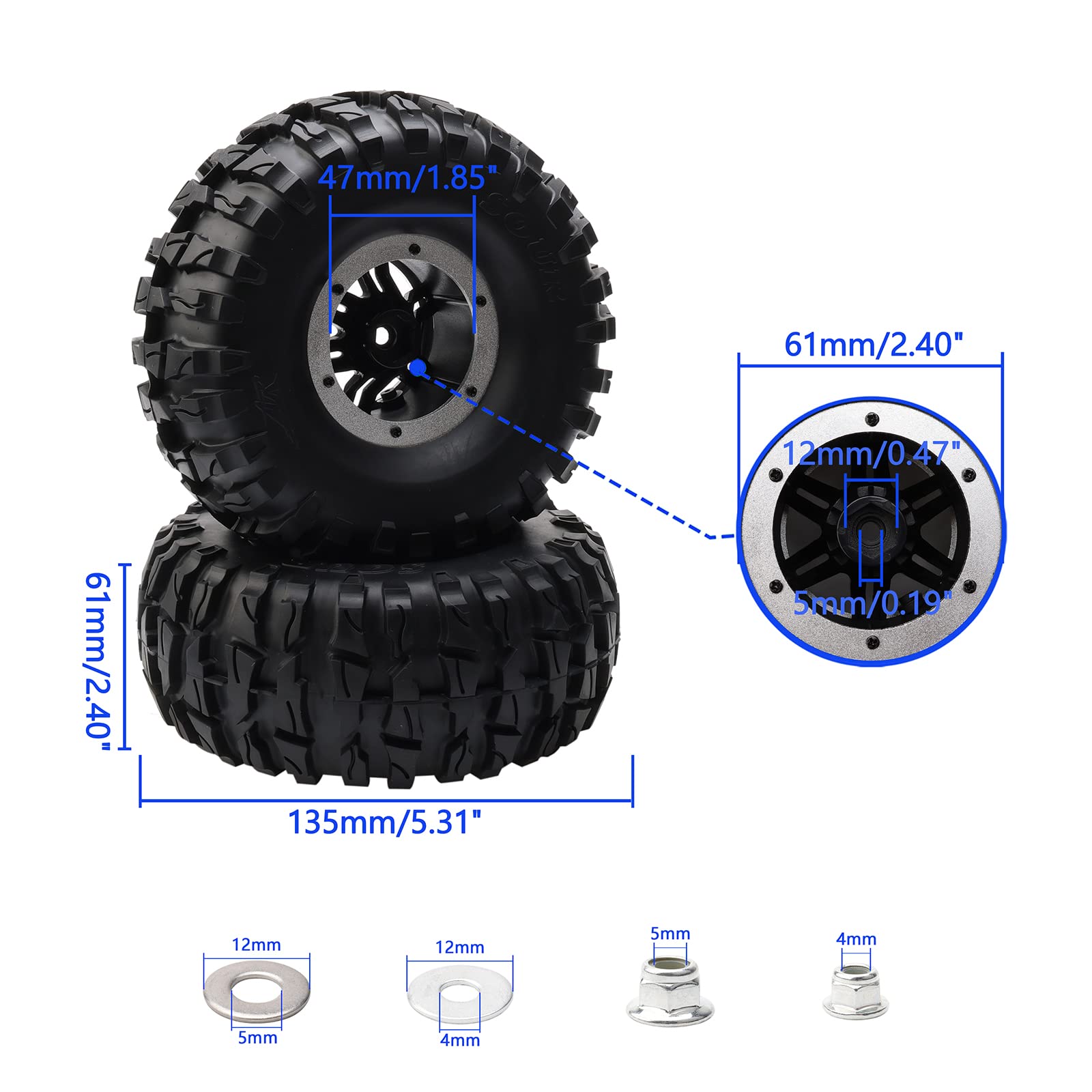 Amazon | Rchobbytop RC 2.2インチタイヤ 空気注入式 OD 135mm ゴム製