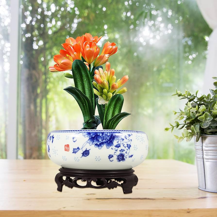Amazon.co.jp: OUNONA 金魚鉢 睡蓮鉢 陶器 スタンド付き 広口