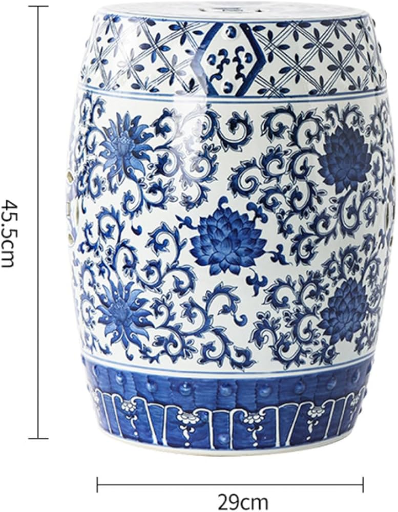 Amazon.co.jp: [GZGZ] 青白花陶器スツール 花台 椅子 置物