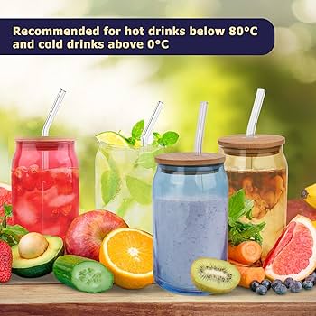 Amazon.com | Lily's Home Glass Tumbler Set with Bamboo Lids and