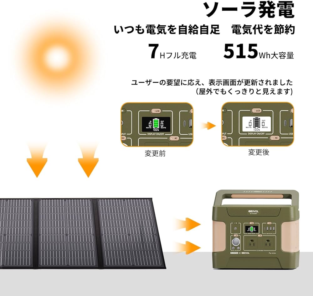 Amazon.co.jp: EEIVOL ポータブル電源 リン酸鉄リチウム 515Wh