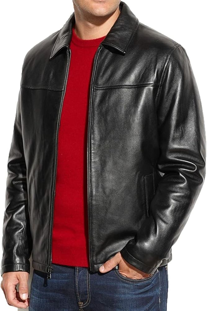 Zulin Men's Classic Cafe Racer Style Black Leather Jacket