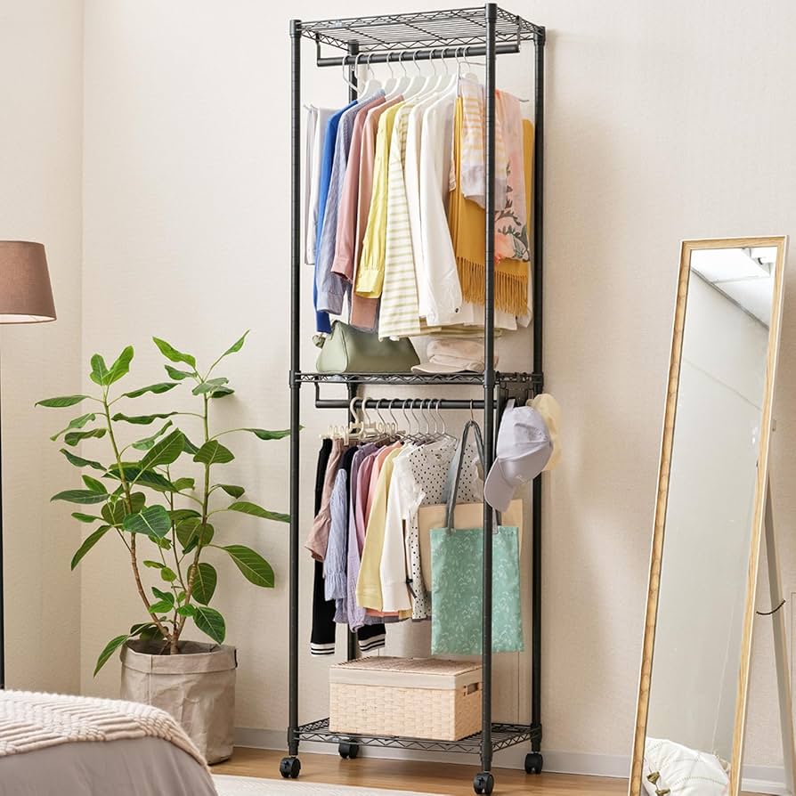 Amazon｜ドウシシャ ルミナス ノワール ハンガーラック 2段 幅60 奥行