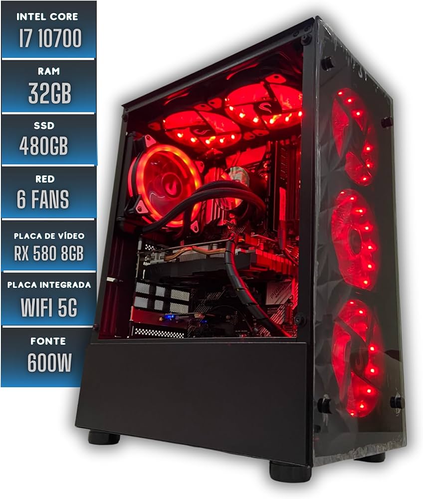 PC Gamer i7 10700KF, Radeon Rx 580 8gb, 32gb, SSD 480gb, Water